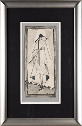 THELMA TERRELL (1910-1993) Fashion drawing of a woman in layered coat.